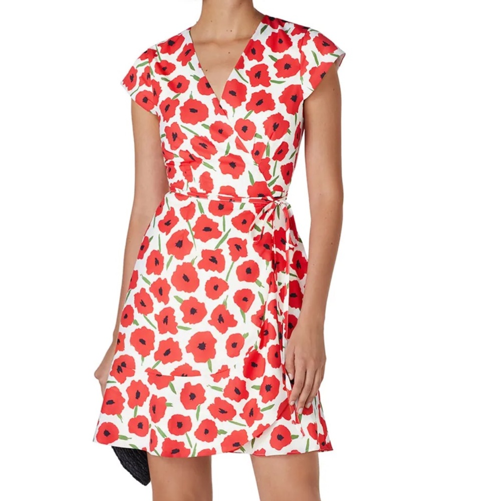Slate & Willow red floral, wrap, dress, cap sleeve Business Casual Spring